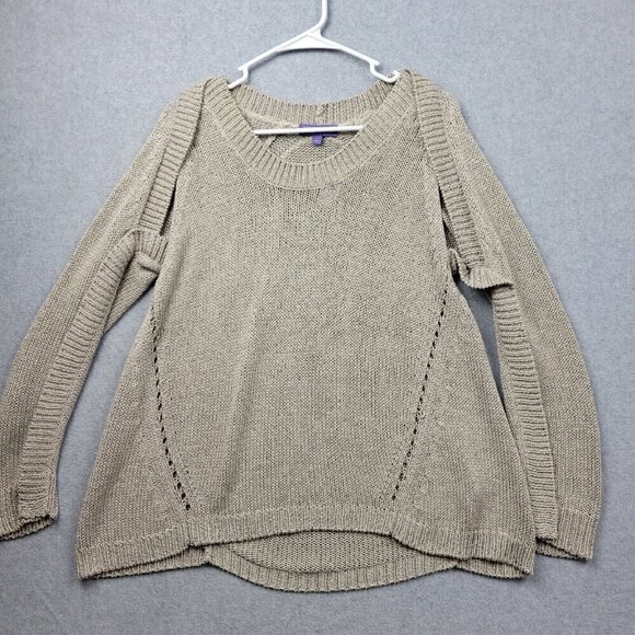 Vivienne Tam Sweater Womens Large Crewneck Beige Crochet Knit Coastal Shimmer - Picture 1 of 12